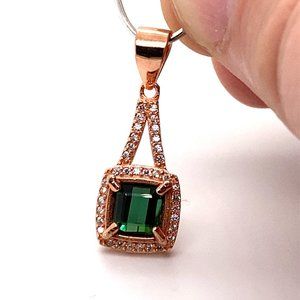 Green Tourmaline 1.20ct Rose Gold Silver Pendant